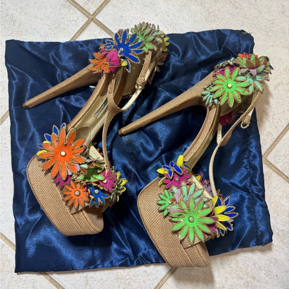 Brian Atwood Colorful Floral Embellished Heels - Picture 2 of 4